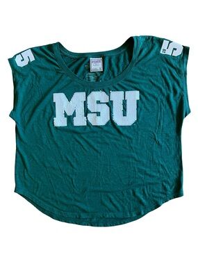 Victoria Secret Pink x 5th Ocean 2012 Collab MSU Michigan State Uni Sequins Top